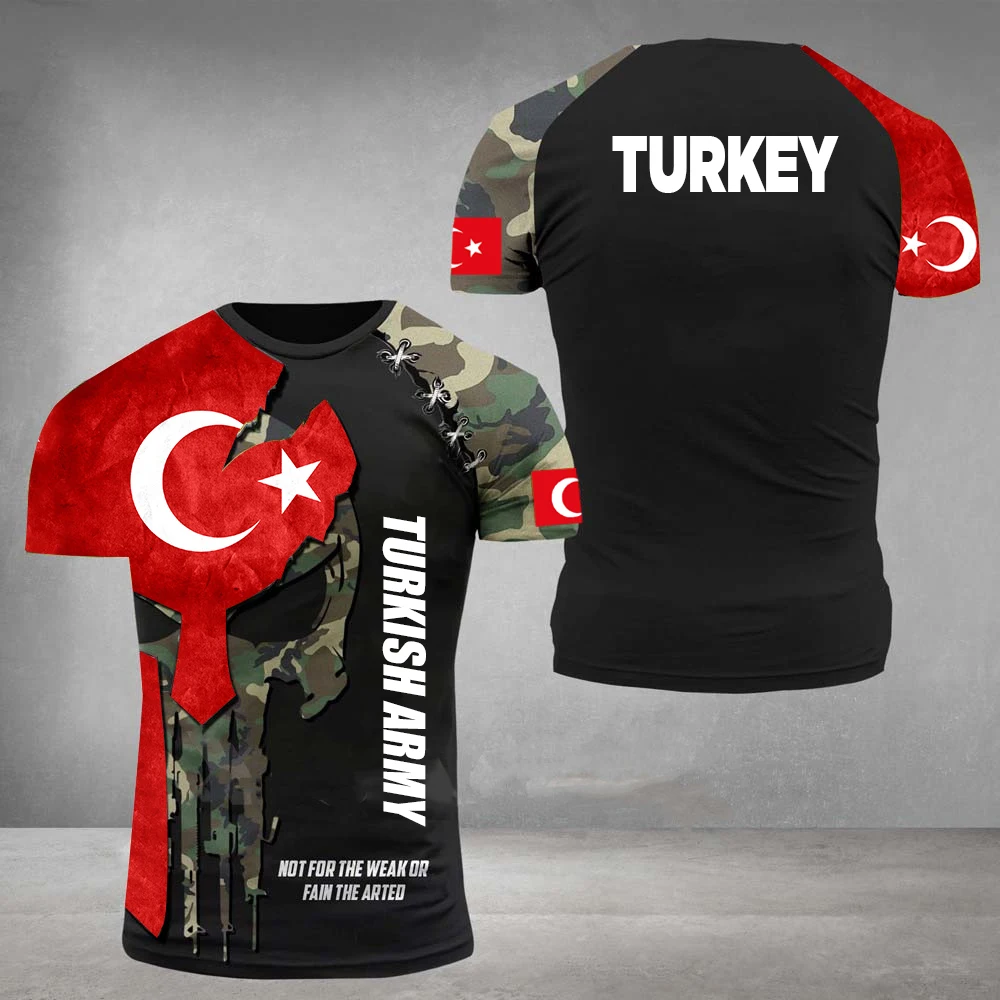 

Turkish Army Men's T-Shirt Veteran Soldier Skull Print Summer Pullover O Neck Short Sleeve Oversized Men's Clothing Camisa