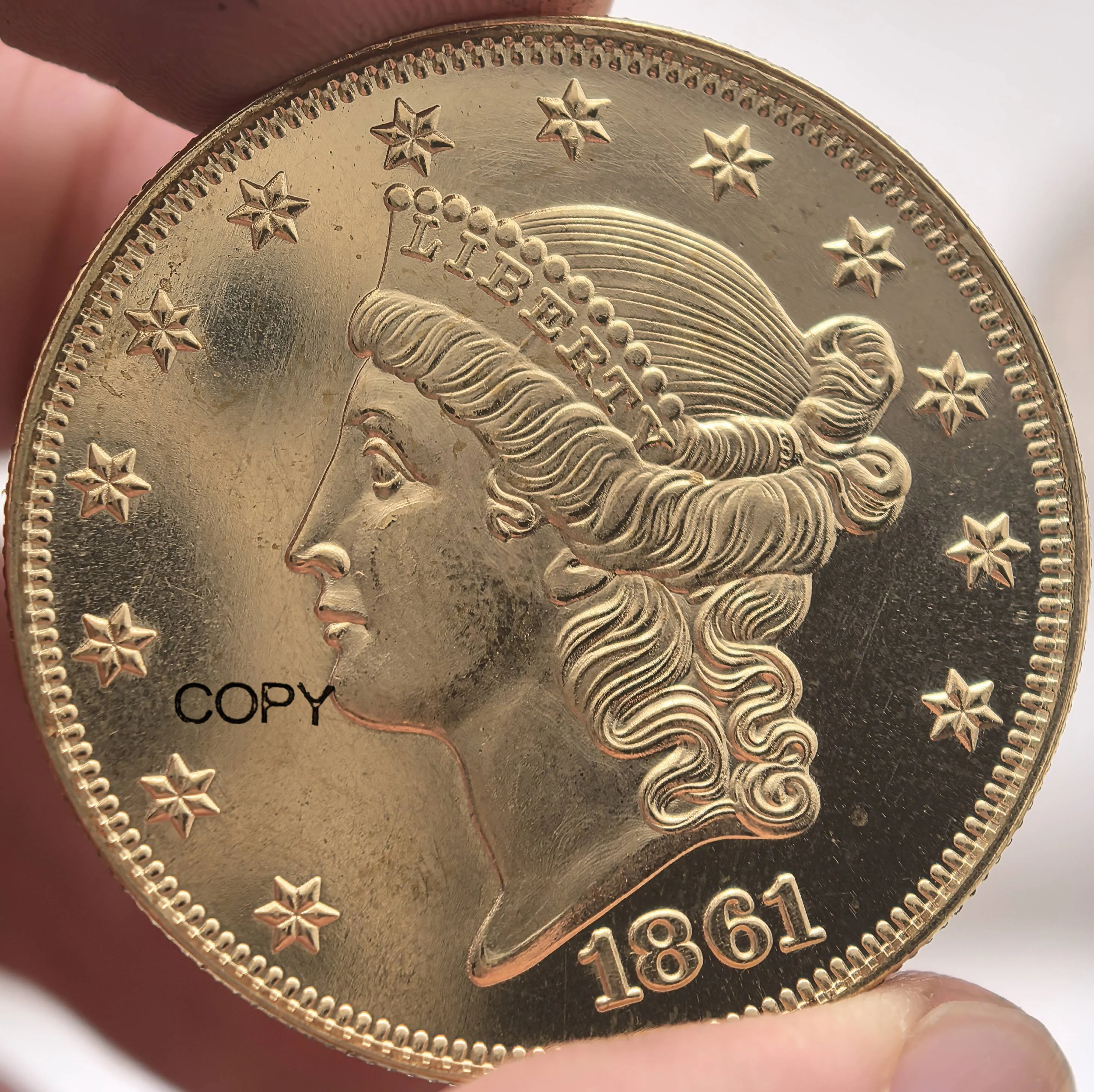 США 1861 латунная Золотая копия монета двадцать 20 долларов
