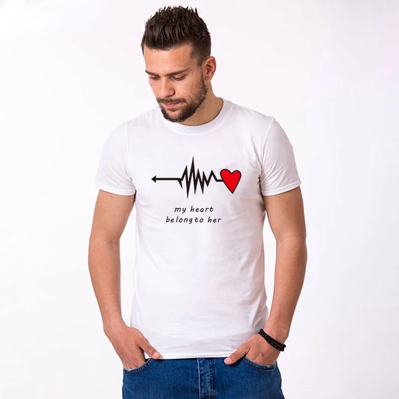

Love Heart Couples Lovers T-Shirt Summer Casual Cotton Letter Print Black Tshirts Short Sleeve Tees Tops boyfriend Lady Clothes