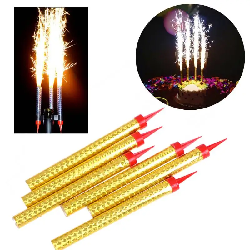 

6Pcs Creative Birthday Cake Candles Bar Party Fireworks Straight Barrel Golden Champagne Fireworks Magic Wand Party Supplies
