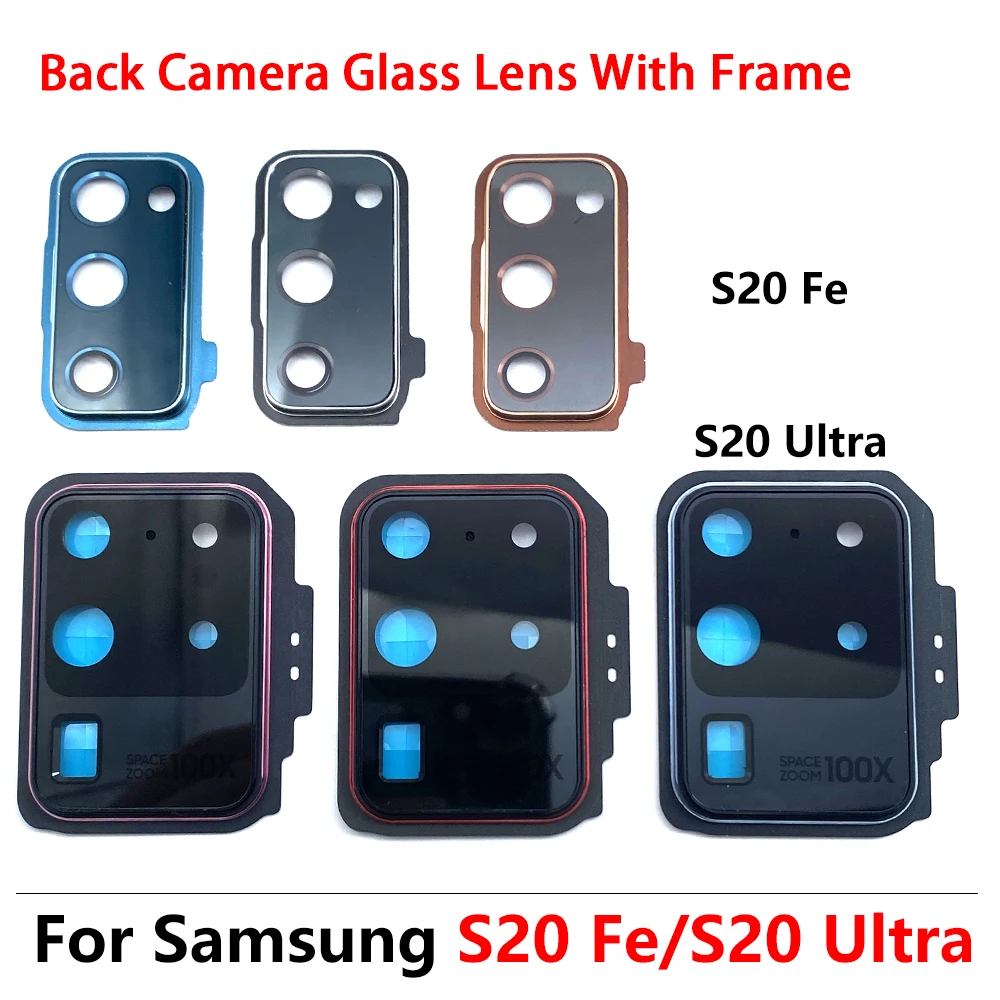

Camera Glass Lens With Glue Sticker For Samsung Galaxy S20 Ultra / S20 Fe Back Camera Glass Repair Replacement Lens With Frame