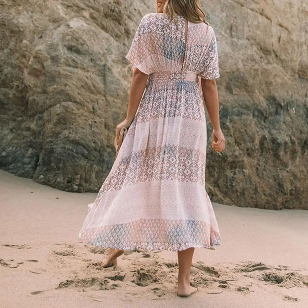 

Stylish Tunic Dress High-Waist Breathable Holiday Beach Dress Lady Thin Oversized Holiday Bohemia Beach Dress