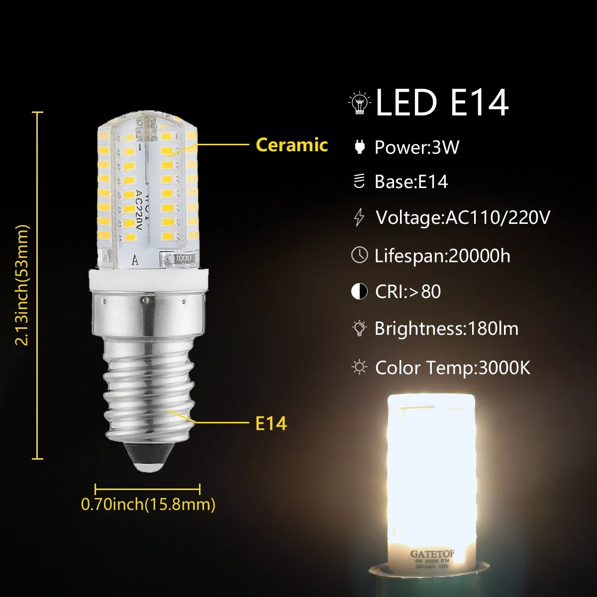 AC220V E14 LED corn lamp mini crystal super bright warm white light without stroboscopic suitable for hotel mall lighting