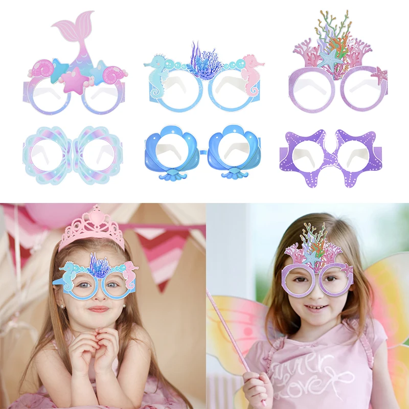 

6pcs Mermaid Party Paper Glasses 6 Styles Happy One 1st Mermaid Birthday Party Decor Under The Sea Them Parti Decor Kids Favor
