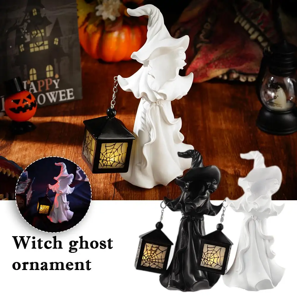 

Halloween Witch Ghost Ornament Resin Home Decoration Design LED Terror Atmosphere Lantern Ghost Sculpture Vintage Witch Statues