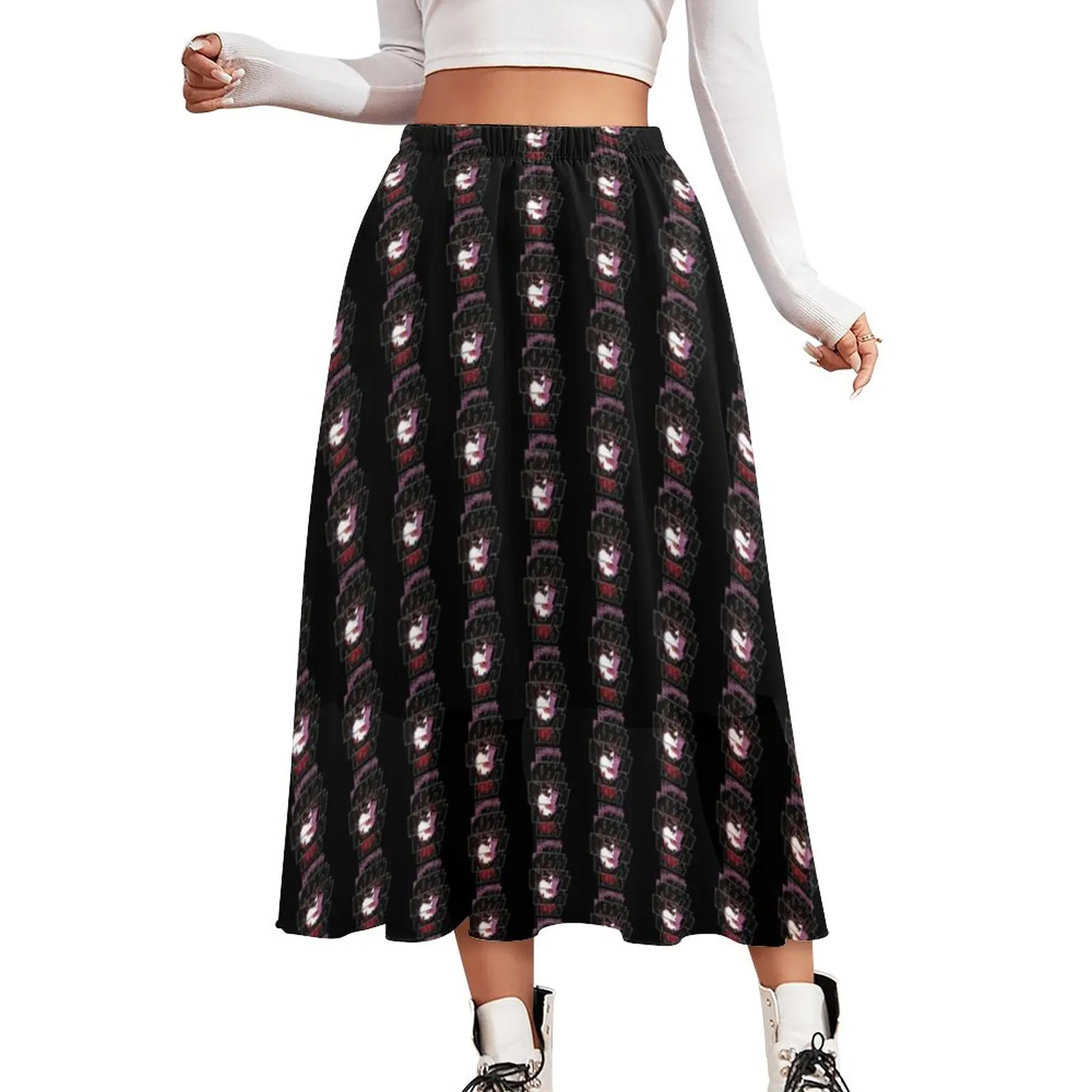 

Kiss Band Skirt The Starchild Kiss Logo Elegant Long Skirts Elastic Waist Graphic Street Style A-line Skirt Big Size