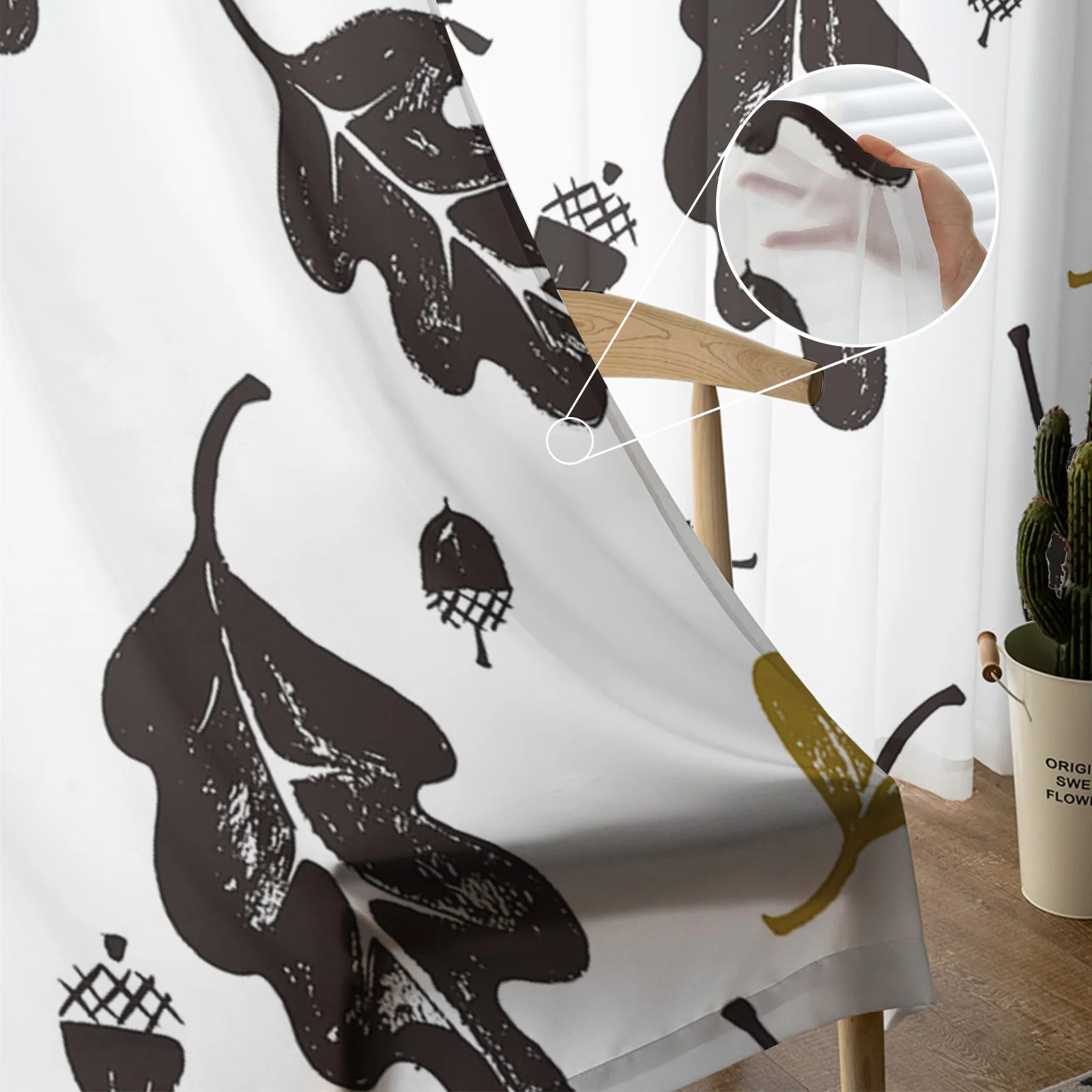 Тюлевые шторы с желтыми черными листьями прозрачные шифоновые Занавески на окна