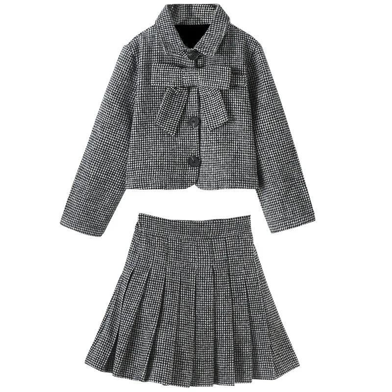 Комплект одежды для девочек-подростков ZOETOP Осень-зима 2024 клетчатый твидовый