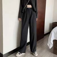 trouser for women high waist causal loose wide leg pants female 2022 spring summer korean fashion elegant black gray trousers