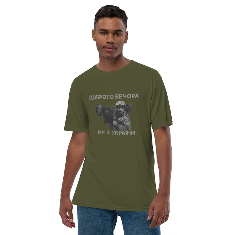 

Good Evening. We're From Ukraine. Ukrainian Soldier's Javelin T Shirt. Short Sleeve 100% Cotton Casual T-shirts Loose Top S-3XL