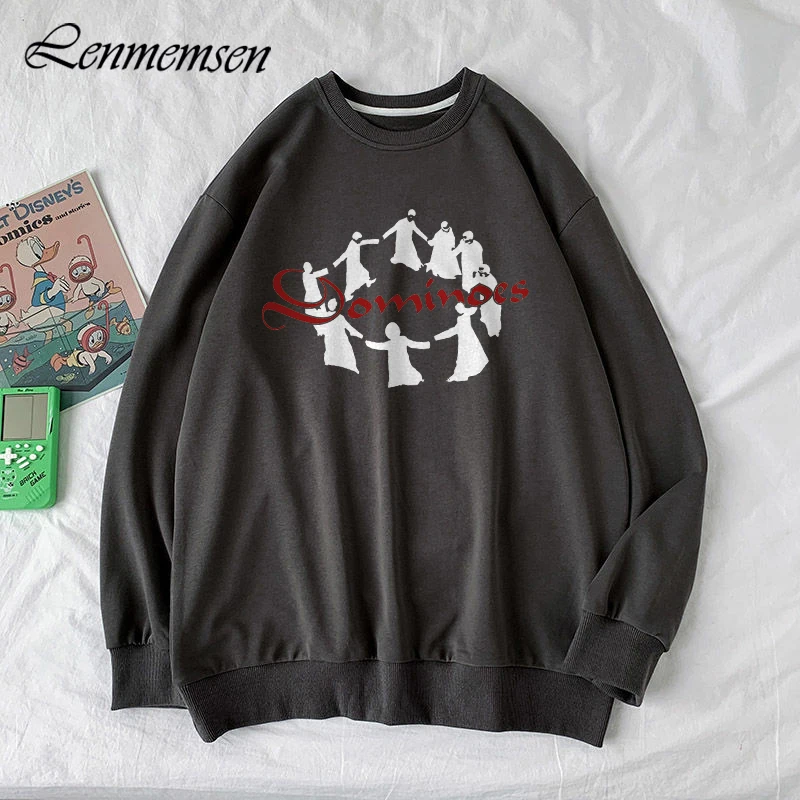 

Lenmemsen Harajuku Loose Basic Sweatshirt Male Autumn Soft Long Sleeve Graphic Hoodies Men Casual Chic O-neck All-match Pullover