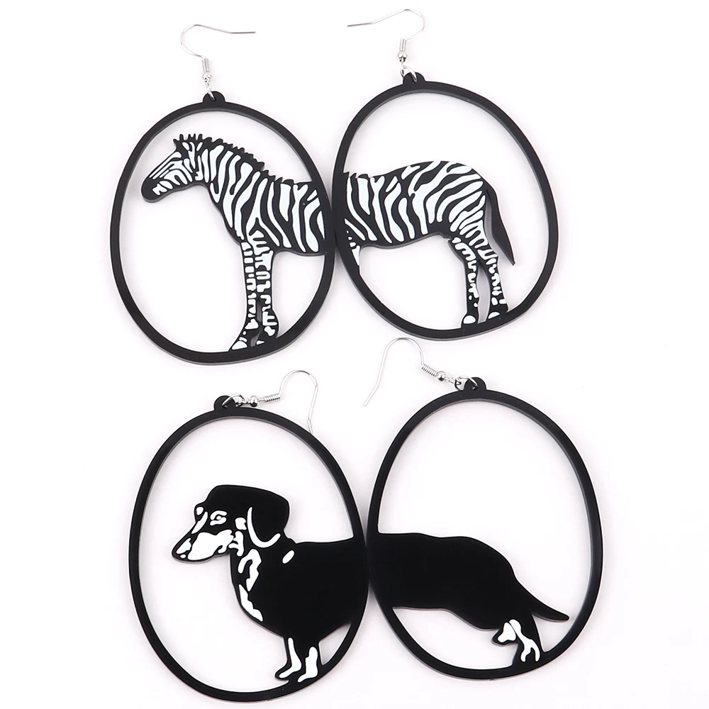 

Exaggerated Acrylic Black Round Zebra Dachshund Dog Earrings Animals Swallow Cat Whale Snail Big Drop Earring Jewelry for Women