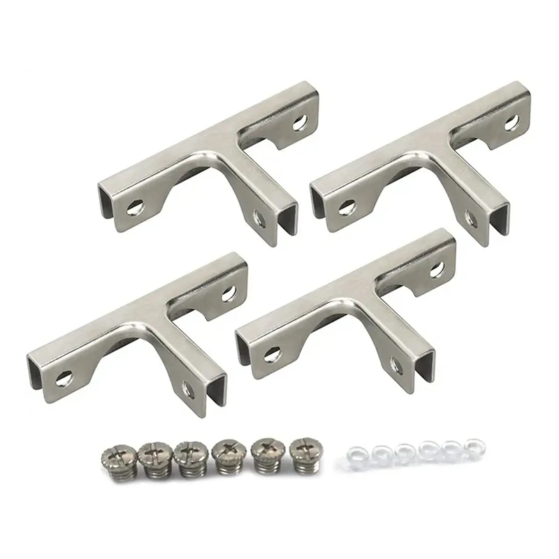 

4Pcs T-Shaped Glass Clamp Stainless Steel Glass Support Bracket, Suitable For 6-10Mm Glass Thickness