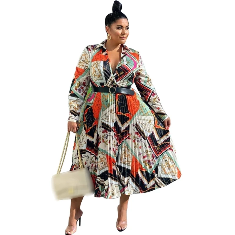 

Новое Стильное женское платье с длинным рукавом, свободное повседневное плиссированное платье с поясом, Платья До Колена