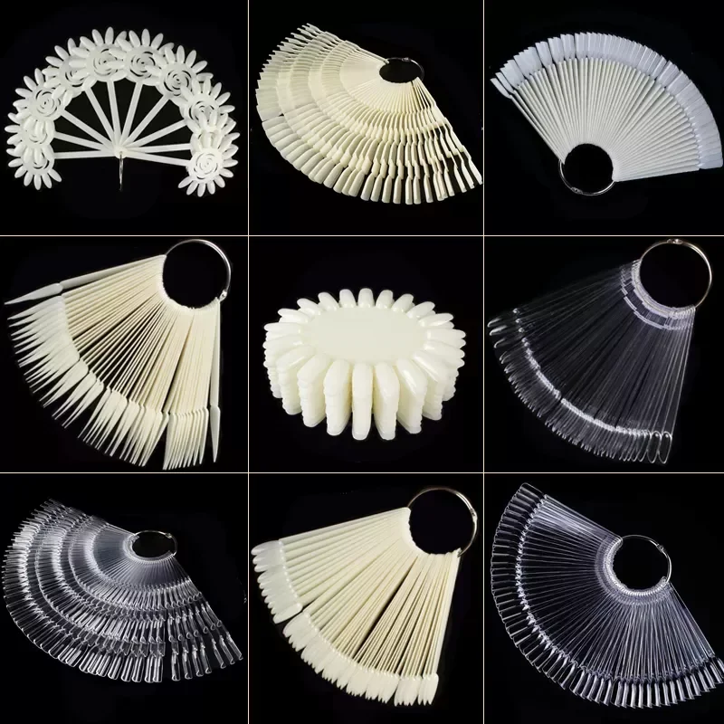 

NEW Set False Nail Tips Clear Nature Black Nail Art Display Oval Fan Style Nail Swatch Polish Stand Tips Practice Manicure Tools