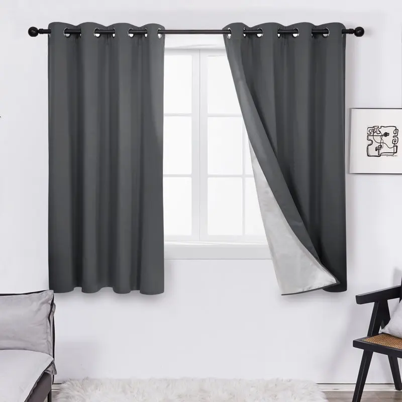 

Blackout Curtains Grommet Thermal Insulated Full Shading Curtain with Silver Coating for Bedroom Living Room Kitchen 52x63 inch