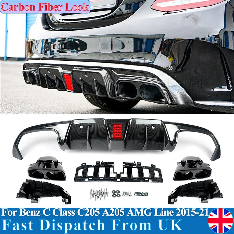 

Rear Bumper Diffuser Set for Mercedes-Benz C-Class C205 C43 C63 AMG Style Rear Lip 2015-2018