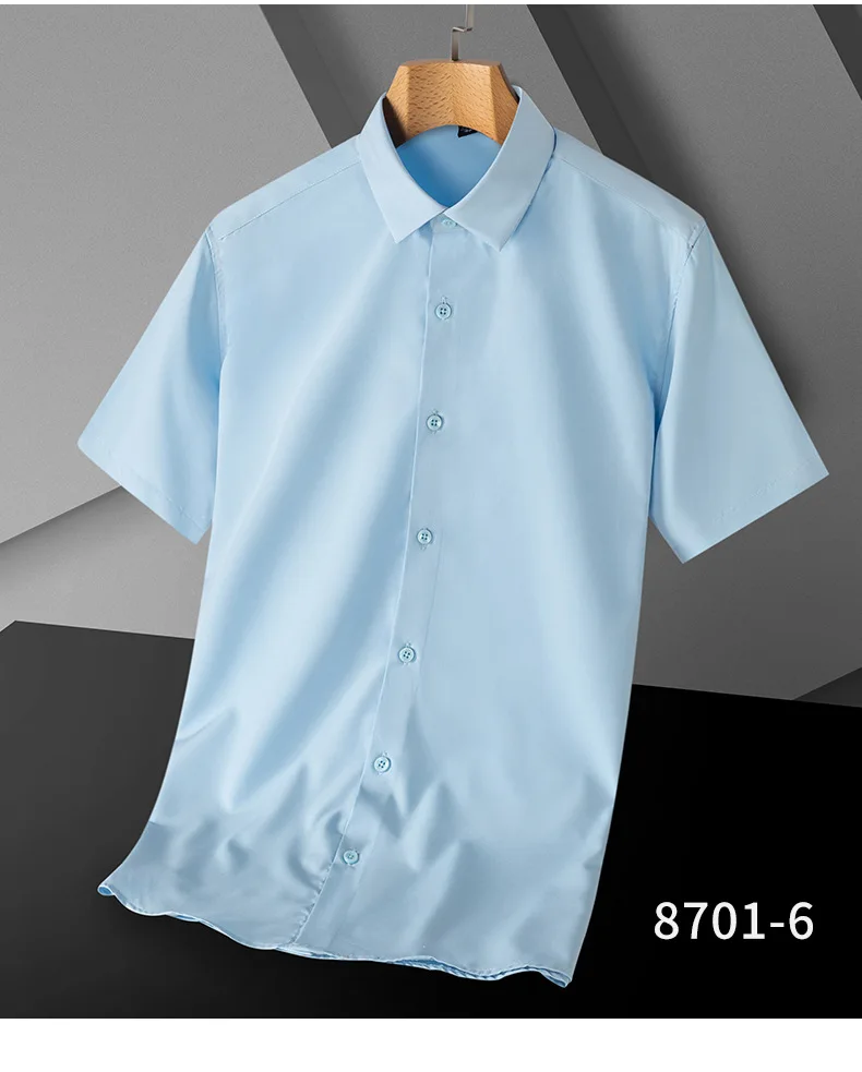 Hot summer new ice silk thin stretch cotton short-sleeved men's shirt white casual business slim fit non-iron half-sleeve shirt