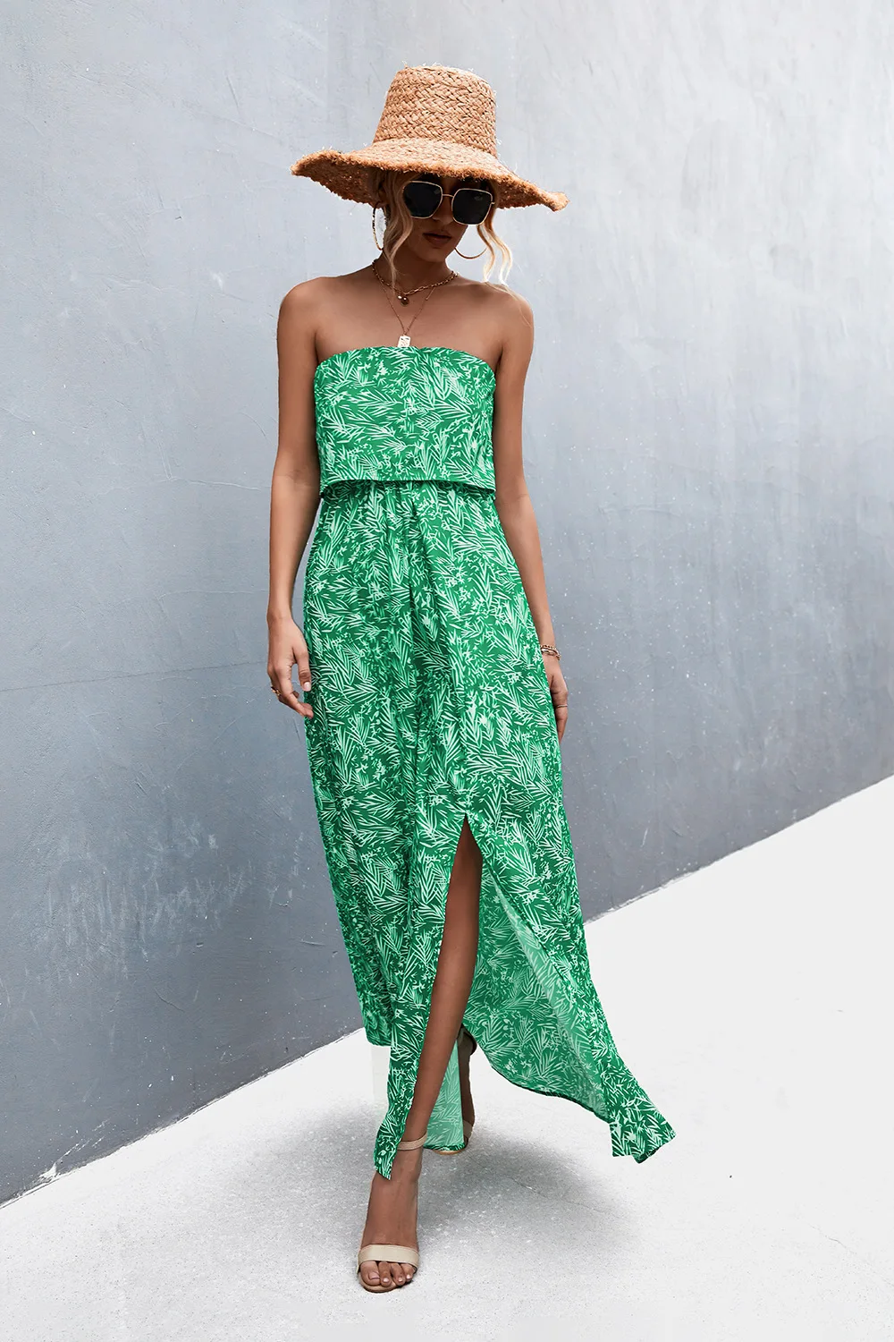 

summer outfits for women korean clothes Long dresses sexy tube top slit solid color printing Casual Elegant Party Beach Dress