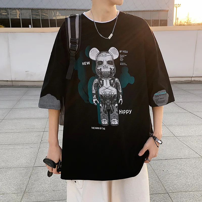

Pure cotton T-shirt men's summer trend bottoming shirt top ins Hong Kong style loose with solid color half-sleeved t-shirt