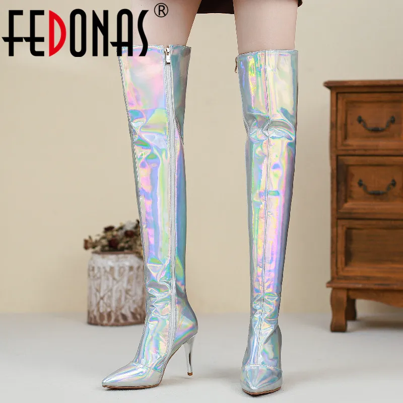 

FEDONAS Women Over The Knee High Boots Autumn Winter Four Season Sexy Pointed Toe Thin High Heels Party Night Club Shoes Woman