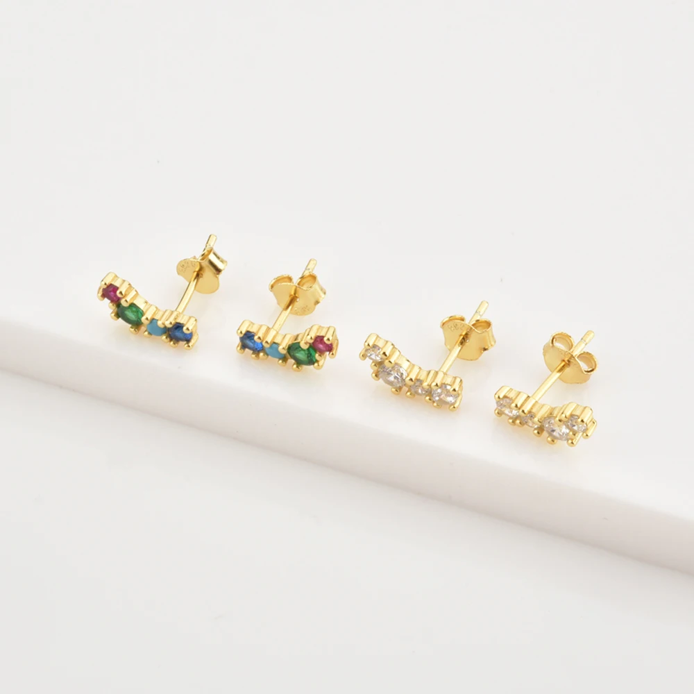 

S925 Silver Exquisite Colored Clear Zircon Mini Personality Stud For Women Party Fashion Trend The Same Accessories Earring Gift