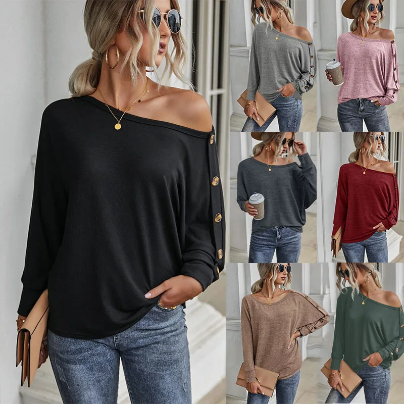 

Women's clothing 2022 autumn and winter new button long sleeved t-shirt