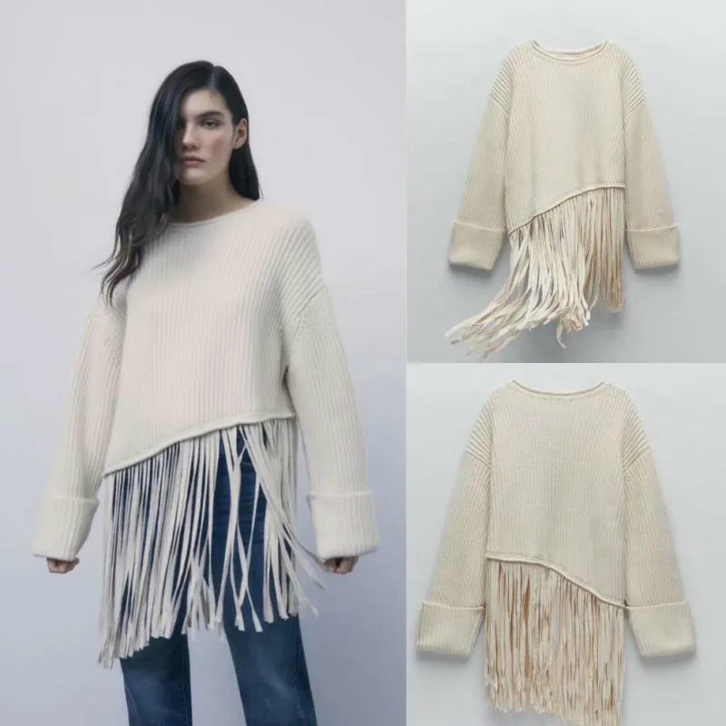 

Новинка 2021, Модный женский свитер со скошенными рукавами, женский свободный трикотажный белый свитер со строчкой