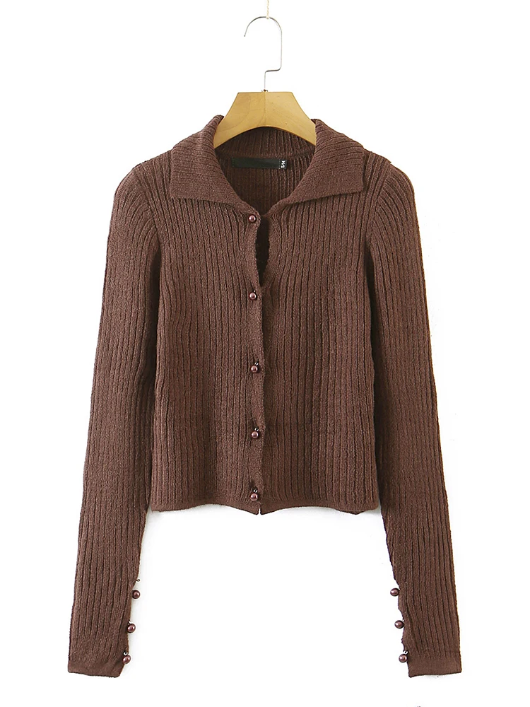 

Женский винтажный свитер с длинным рукавом, на пуговицах, с искусственным жемчугом