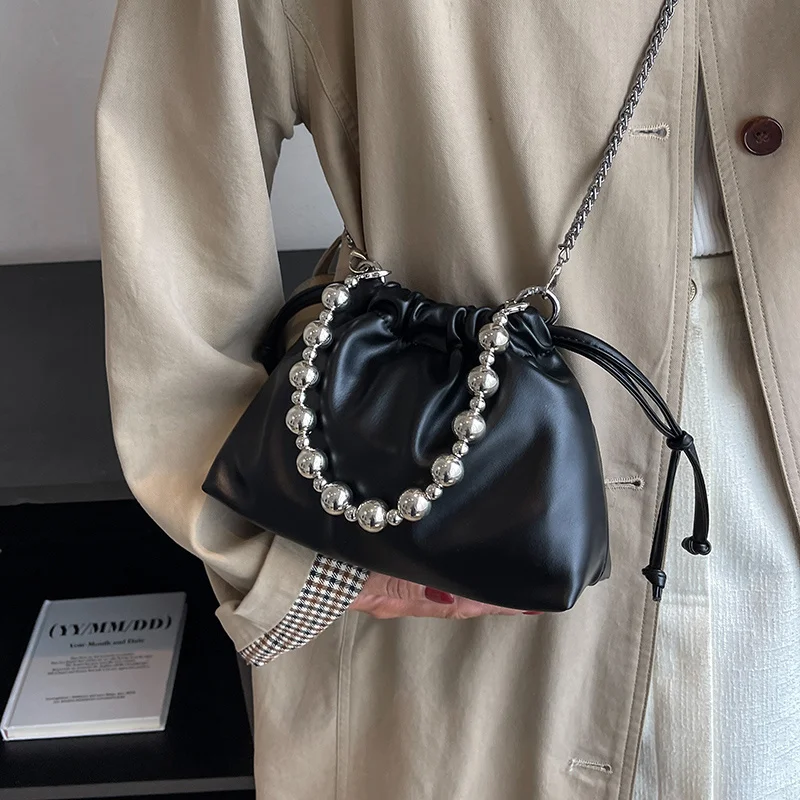 

Женская сумка-ведро на шнурке, дизайнерская сумка через плечо из искусственной кожи с цепочкой, дамские сумочки на плечо, 2022
