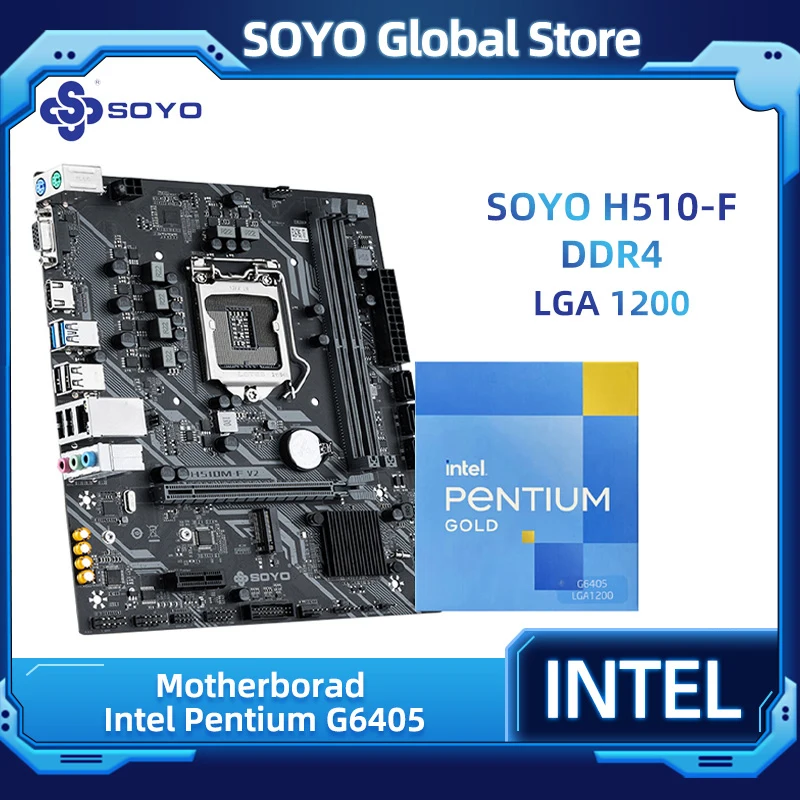 

Новая Встроенная Материнская плата SOYO с Intel Pentium G6405 CPU SATA NVME USB3.2 LGA1200 для настольного компьютера, игровая материнская плата