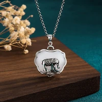 china style vintage thai silver plated necklace inlaid hetian jade elephant mascot pendant necklaces for men and women jewelry
