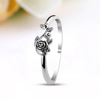 vintage silver color rose flower rings engagement wedding ring retro jewelry for women female