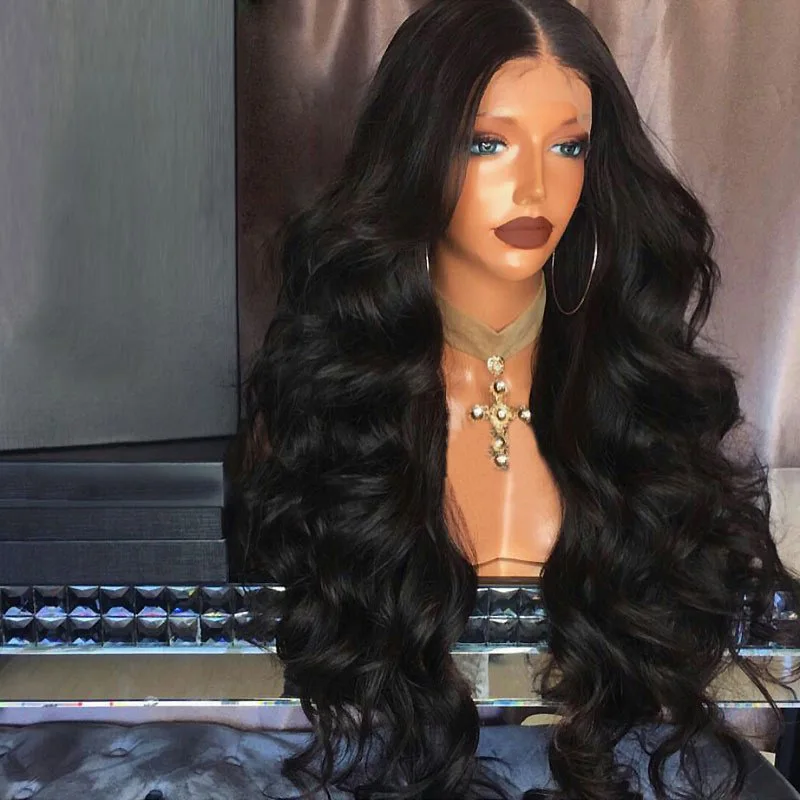 

Europe and the United States wig in the big waves black wig set in the hair before the sub-curly lace hair