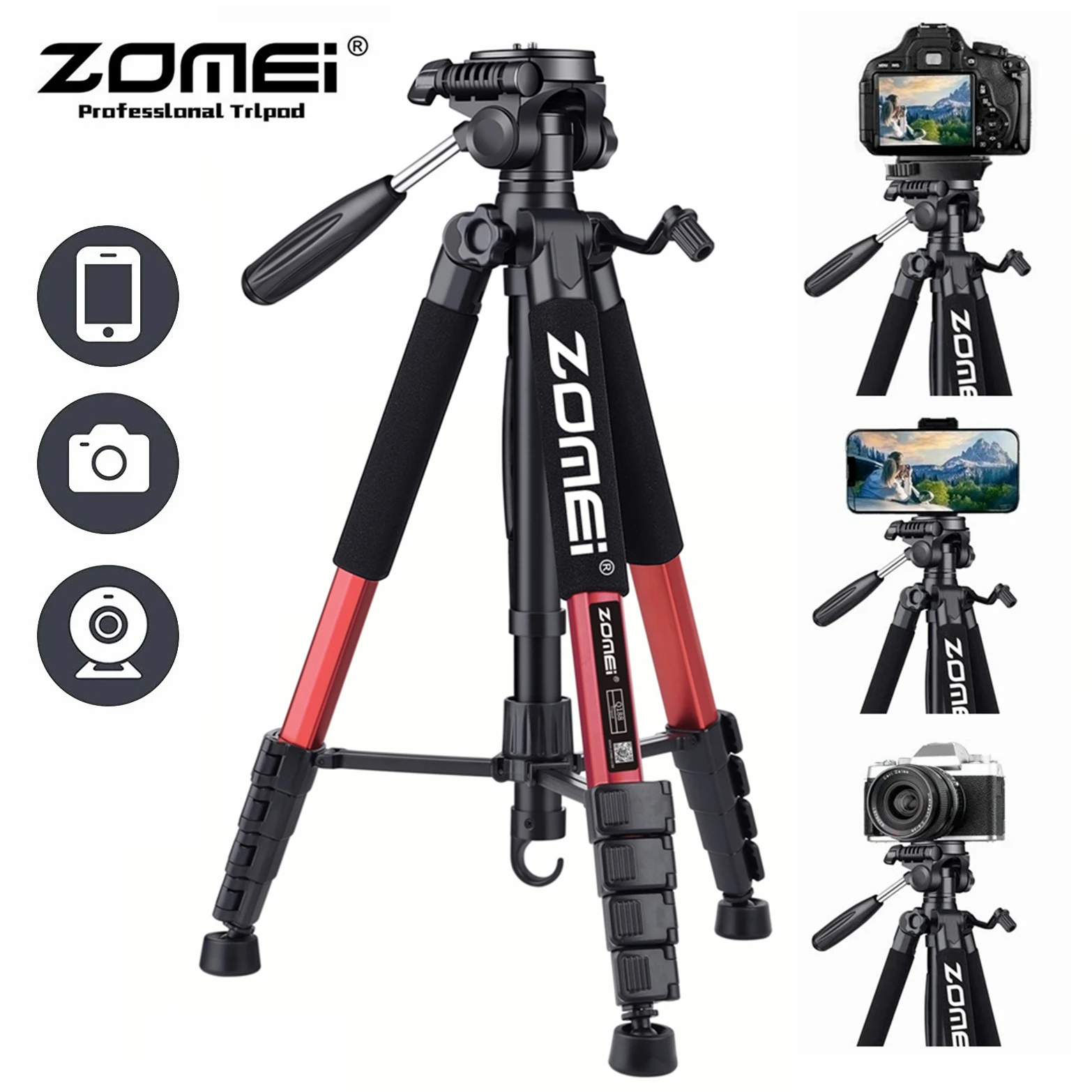 Профессиональный штатив для камеры Zomei 187 см/73 дюйма Canon Nikon 360 ° Поворотная