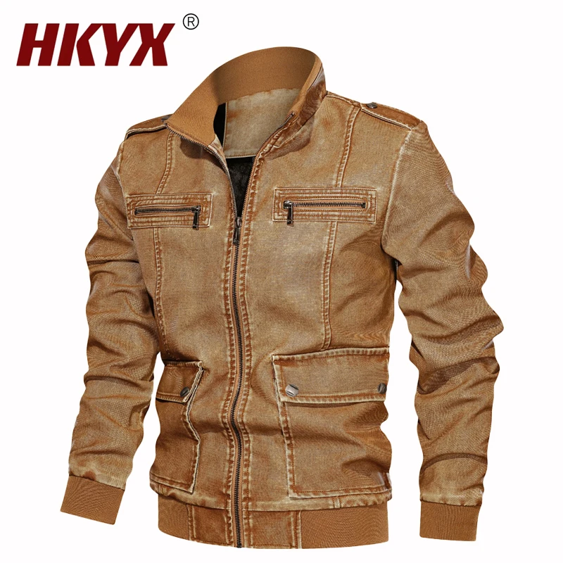 

Autumn Winter Outdoor High Quality Men's PU Leather Jacket 0.9-1.2kg Hiking Camping Cycling coat Warm Multi-Pocket Jacket