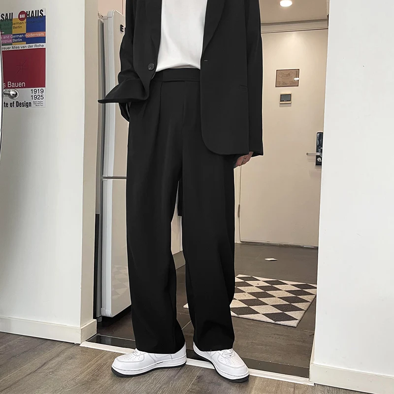 

2023 Men Spring Autumn New Solid Color Casual Pants Men's Fashion Loose Straight Suit Pants Male Loose Wide Leg Pants U197