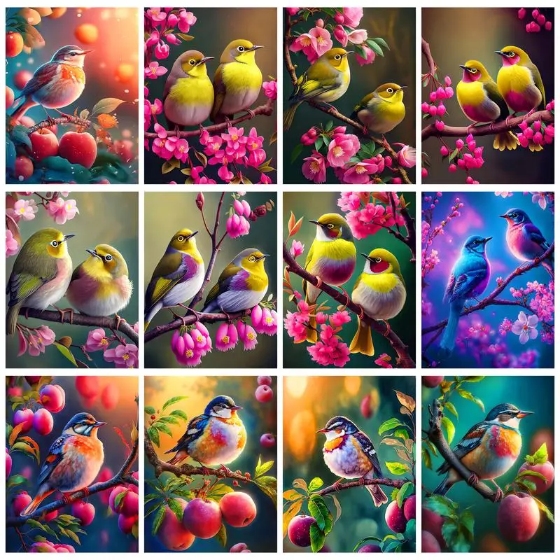 

CHENISTORY Oil Painting By Numbers Birds On Tree Adults Crafts Handicrafts Picture Coloring Diy Gift Wall Decoration For Spring