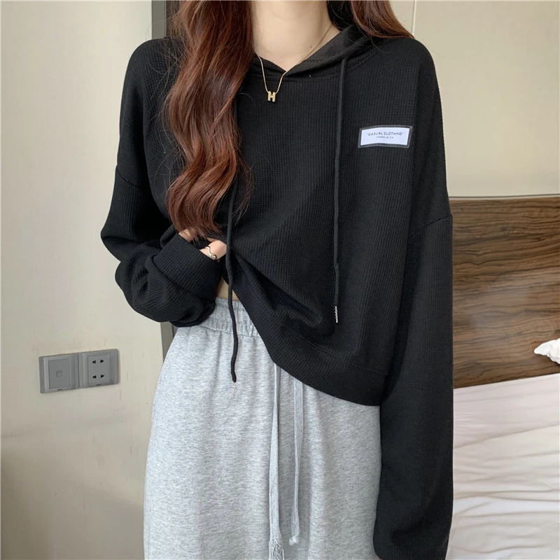 

6127 Autumn and winter 2022 new design sense short short small loose long-sleeved hooded Sweatshirts women