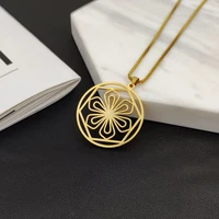 stainless steel gold jewelry round kaleidoscope charms necklace personalise box chain geometric hollow pendant necklaces gift