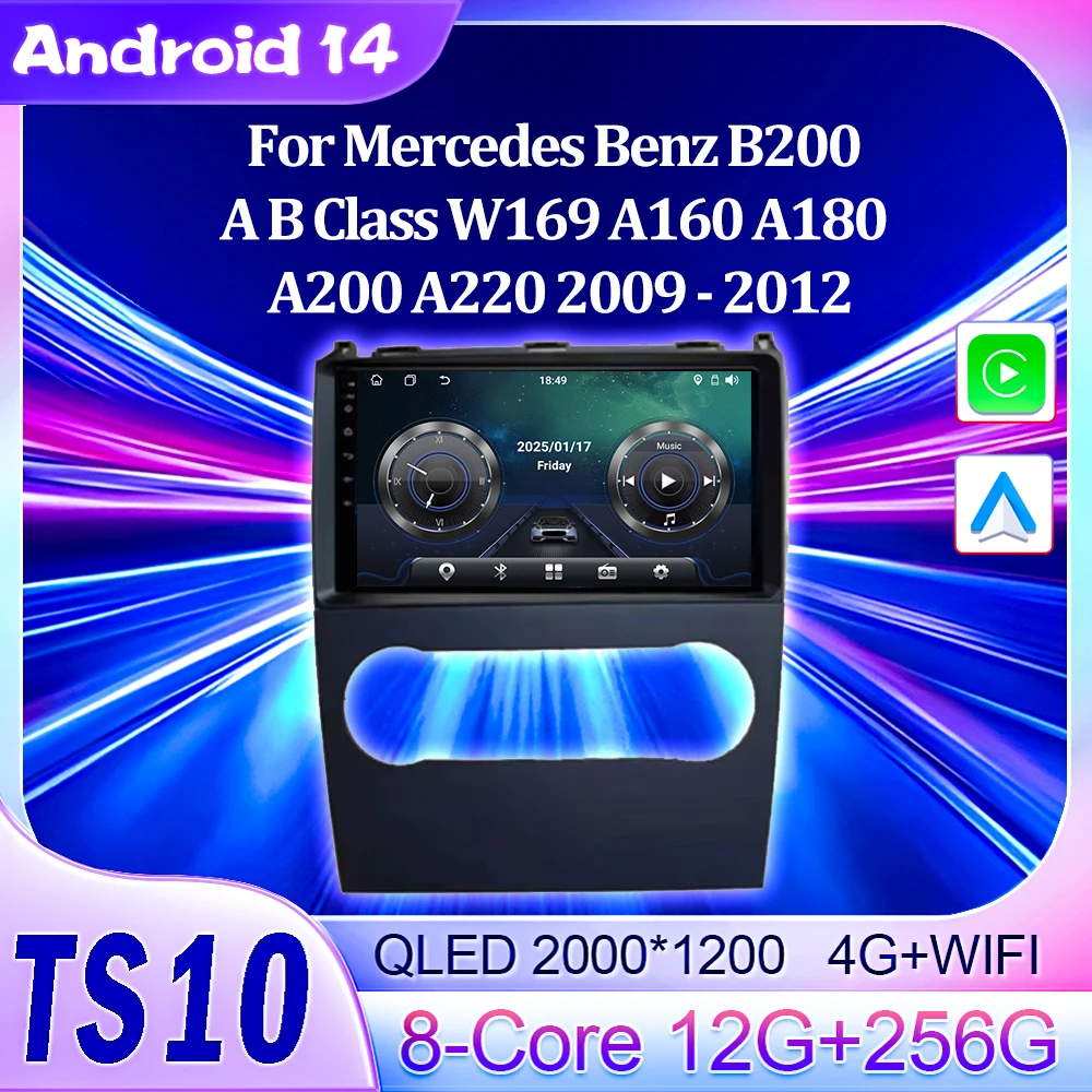 Автомобильный радиоплеер с Bluetooth для Mercedes Benz B200 A B Class W169 A160 A180 A200 A220 2009-2012 Android 14