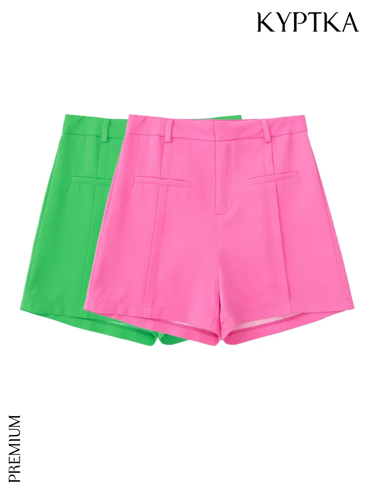 

KYPTKA Women Fashion Front False Welt Pocket Shorts Vintage High Waist Zipper Fly Female Short Pants Mujer