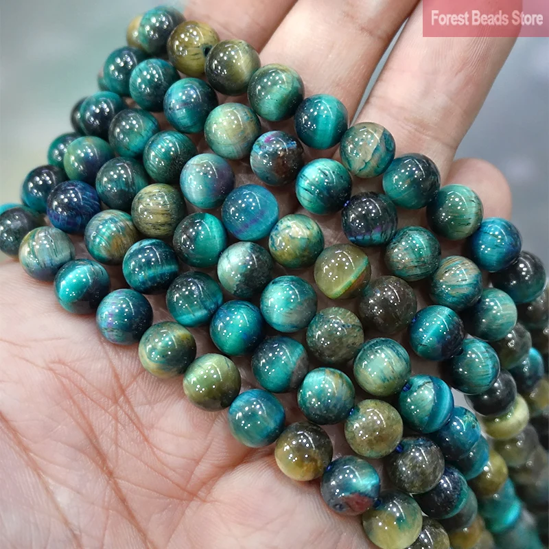 Natural Multicolor Blue Tiger Eye Stone Diy Charm Bracelet Earrings Loose Round Beads for Jewelry Making 15