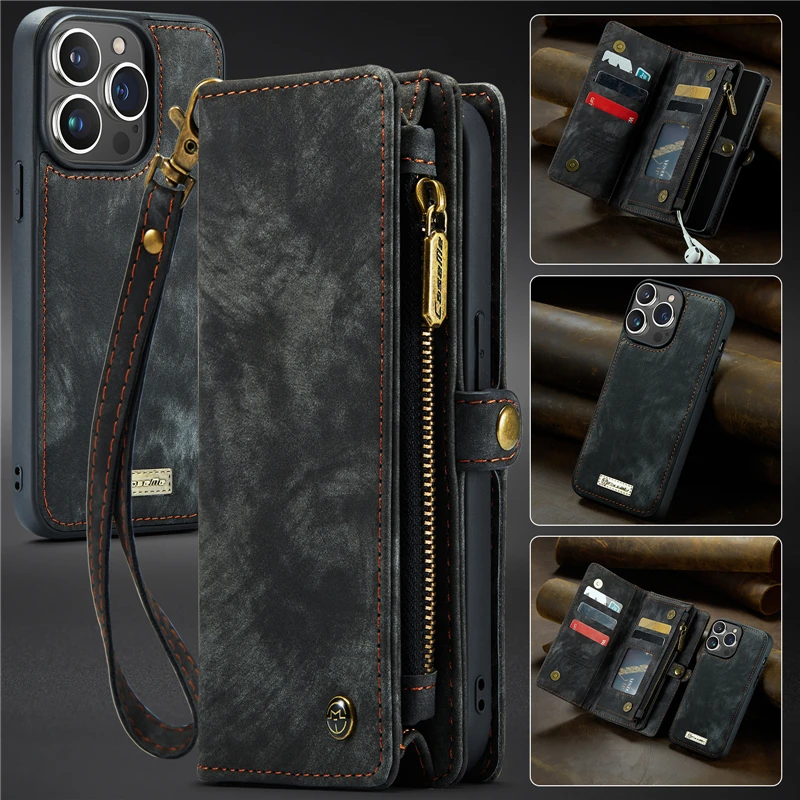 

Multi-functional Leather Wallet Case For iPhone 11 12 13 14 Pro Max Xs XR X 8 7 Plus SE 2022 Cash Card Slots Holder Phone Cover