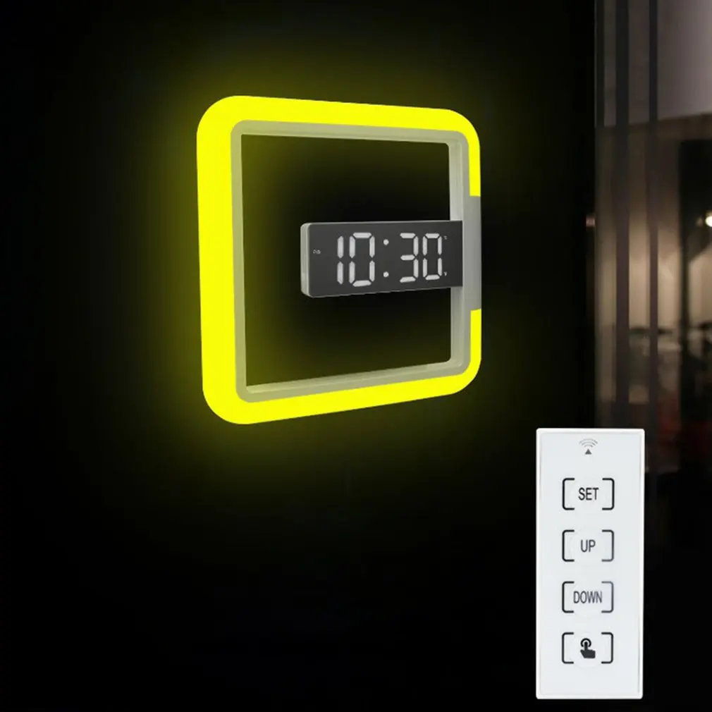

3D LED Digital Watch Clock Alarm Clock Mirror Hollow Wall Clock 7 Colors Modern Temperature Date Night Light For Home Living