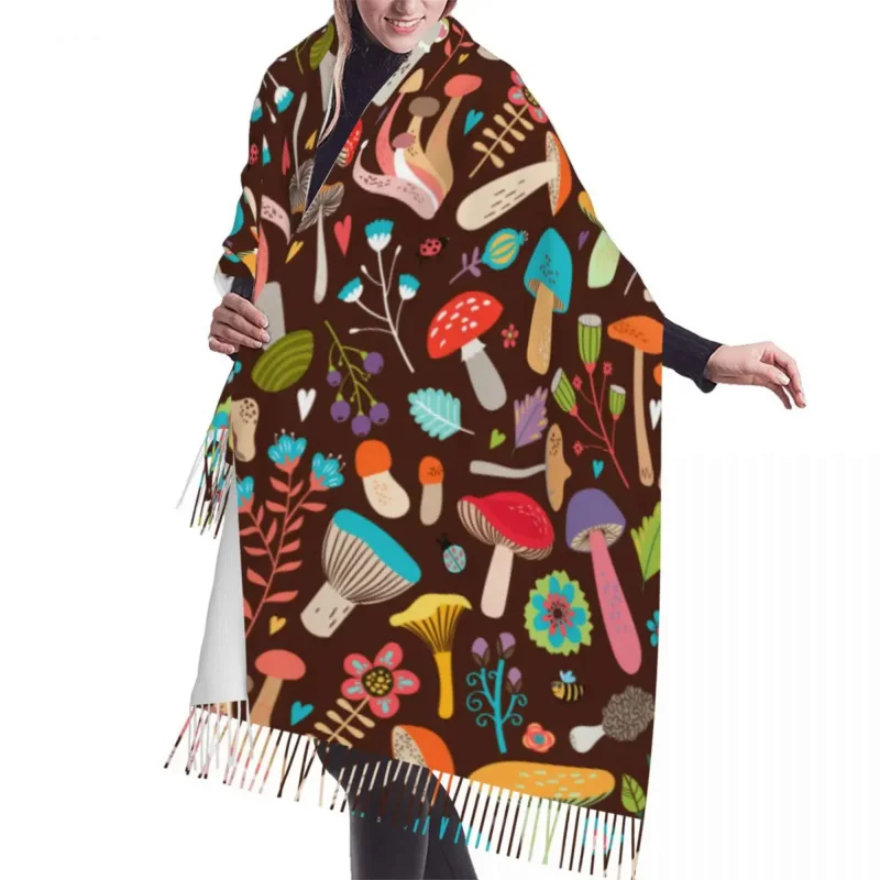 

Autumn Winter Warm Scarves Cartoon Leaves Mushrooms Fashion Shawl Tassel Scarves Wrap Neck Headband Hijabs Stole