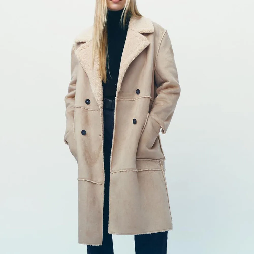 New Za Winter Lamb Fur Coat Women New Warm Suede Long Sleeve Parka Cashmere Thick Faux Leather Jacket Outerwear women jacket