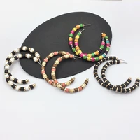 vintage fashion bohemian earrings hoop exaggerated big circle women customized wood earrings temperament jewelry colorful g6