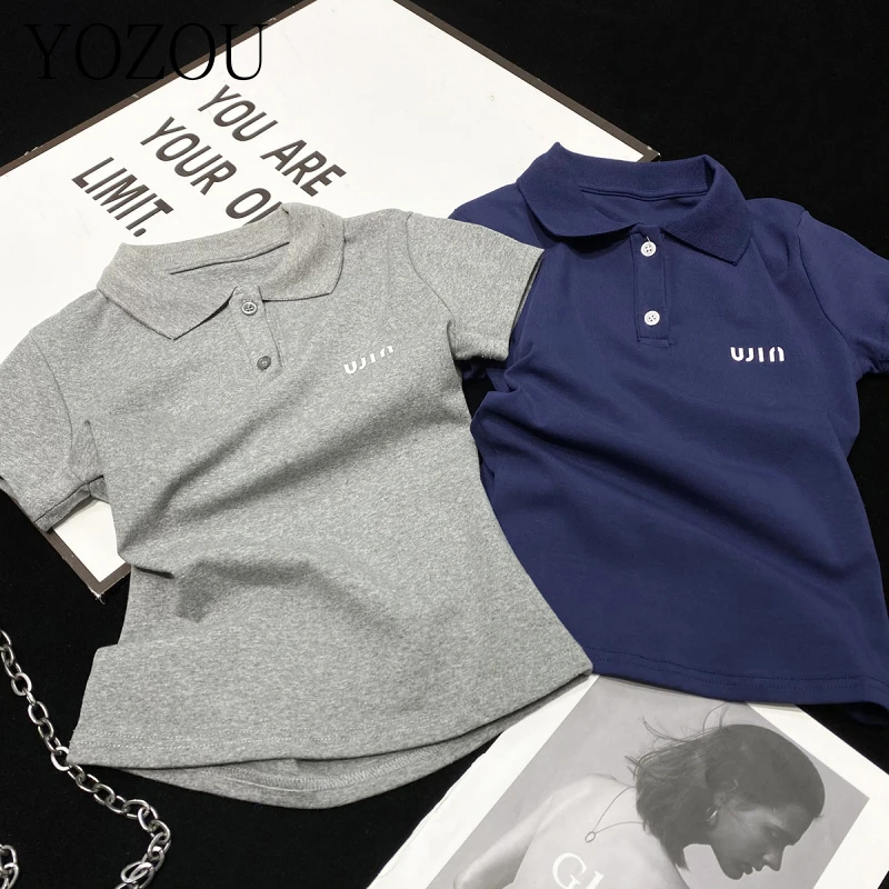 Женская футболка с коротким рукавом [YOZOU] серая или синяя облегающая из хлопка в