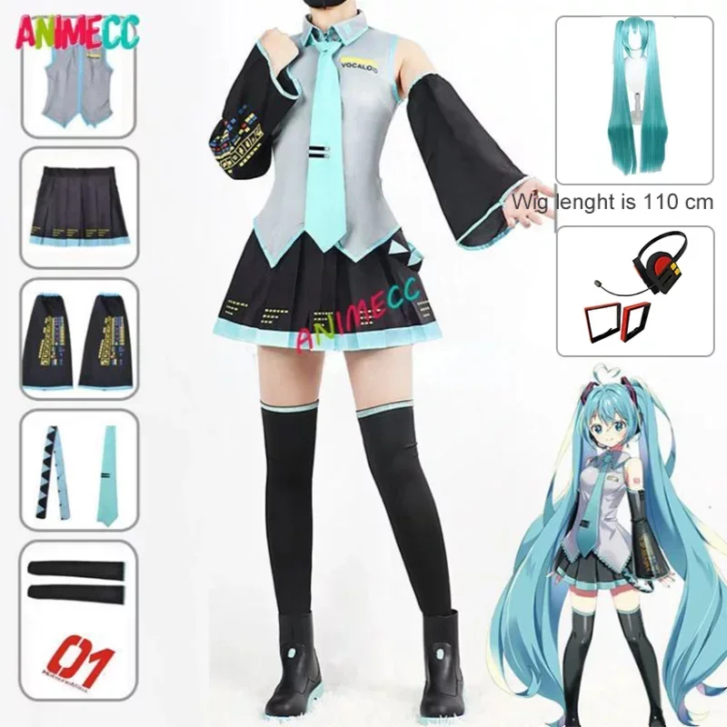 

Miku Cosplay Costume Wig Shoes Headwear Japanese Anime Miku Cosplay Accessories Halloween Party Outfit for Women Girls Full Set